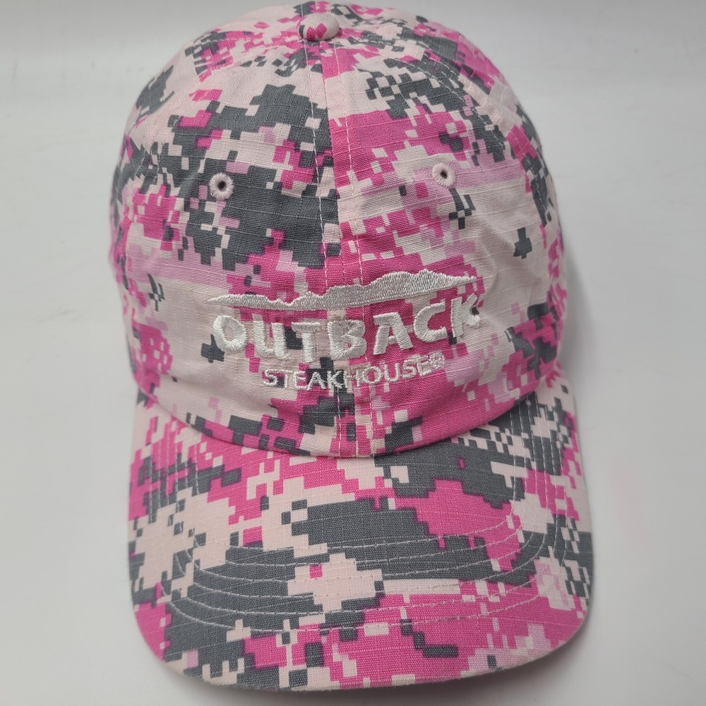 Women Outback Steakhouse Hat Adjustable Pink Gray Digital Camo Restaurant Casual